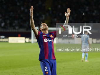 Joao Cancelo right-back of Barcelona and Portugal celebrates after scoring his sides first goal during the LaLiga EA Sports match between FC...