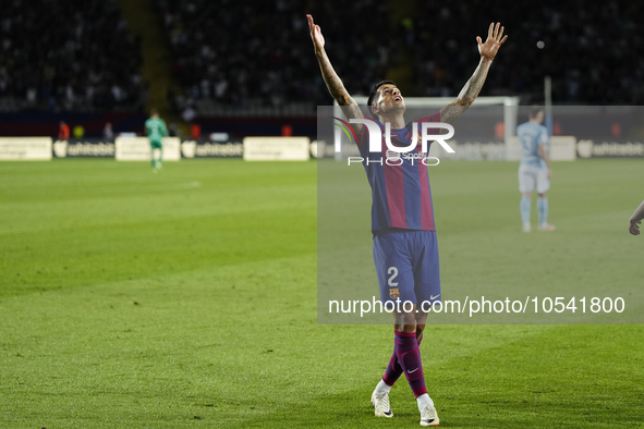 Joao Cancelo right-back of Barcelona and Portugal celebrates after scoring his sides first goal during the LaLiga EA Sports match between FC...