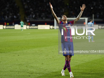 Joao Cancelo right-back of Barcelona and Portugal celebrates after scoring his sides first goal during the LaLiga EA Sports match between FC...