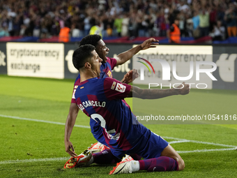 Joao Cancelo right-back of Barcelona and Portugal celebrates after scoring his sides first goal during the LaLiga EA Sports match between FC...