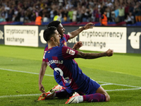 Joao Cancelo right-back of Barcelona and Portugal celebrates after scoring his sides first goal during the LaLiga EA Sports match between FC...