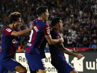 Joao Cancelo right-back of Barcelona and Portugal celebrates after scoring his sides first goal during the LaLiga EA Sports match between FC...