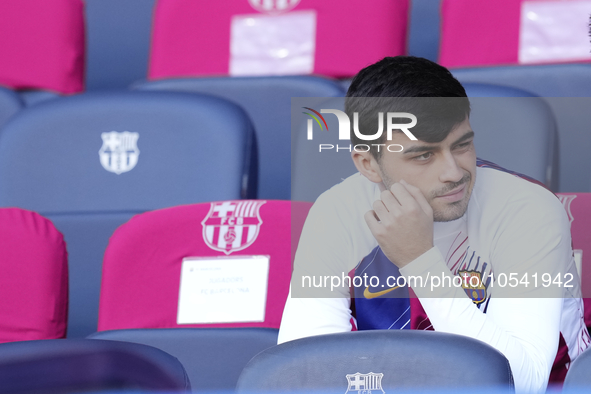 Pedri central midfield of Barcelona and Spain sitting on the bench prior the LaLiga EA Sports match between FC Barcelona and Celta Vigo at E...