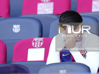 Pedri central midfield of Barcelona and Spain sitting on the bench prior the LaLiga EA Sports match between FC Barcelona and Celta Vigo at E...