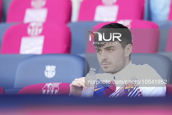 Pedri central midfield of Barcelona and Spain sitting on the bench prior the LaLiga EA Sports match between FC Barcelona and Celta Vigo at E...