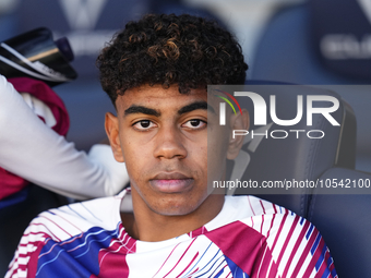 Lamine Yamal right winger of Barcelona and Spain sitting on the bench prior the LaLiga EA Sports match between FC Barcelona and Celta Vigo a...