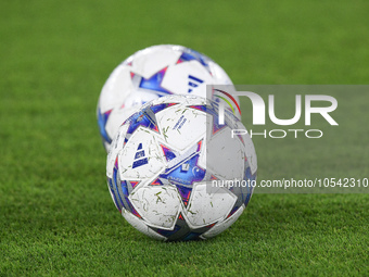 Official UEFA Champions League match ball during the UEFA Champions League Group E match between SS Lazio v Atletico de Madrid at Stadio Oli...