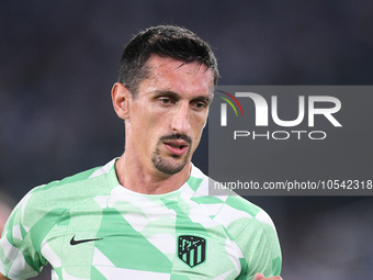 Stefan Savic of Atletico de Madrid looks on during the UEFA Champions League Group E match between SS Lazio v Atletico de Madrid at Stadio O...