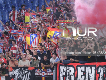 Supporters of Atletico de Madrid during the UEFA Champions League Group E match between SS Lazio v Atletico de Madrid at Stadio Olimpico Rom...