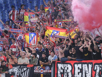 Supporters of Atletico de Madrid during the UEFA Champions League Group E match between SS Lazio v Atletico de Madrid at Stadio Olimpico Rom...