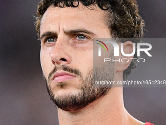 Mario Hermoso of Atletico de Madrid looks on during the UEFA Champions League Group E match between SS Lazio v Atletico de Madrid at Stadio...