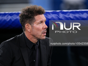 Diego Simeone head coach of Atletico de Madrid looks on during the UEFA Champions League Group E match between SS Lazio v Atletico de Madrid...