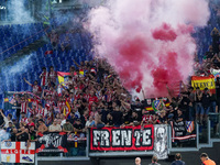 Supporters of Atletico de Madrid during the UEFA Champions League Group E match between SS Lazio v Atletico de Madrid at Stadio Olimpico Rom...