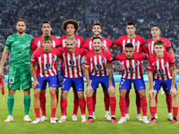 Atletico de Madrid line up during the UEFA Champions League Group E match between SS Lazio v Atletico de Madrid at Stadio Olimpico Roma on S...