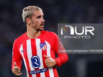 Antoine Griezmann of Atletico de Madrid looks on during the UEFA Champions League Group E match between SS Lazio v Atletico de Madrid at Sta...