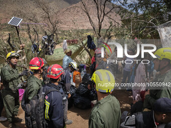 In Talat N'Yaaqoub, Morocco, on September 14, 2023, a Moroccan rescue operation team is preparing to intervene in a hamlet near the area. (