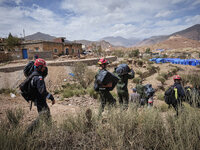 Morocco, Talat N'Yaaqoub, 2023-09-14. A Moroccan rescue operation team prepares to intervene in a hamlet near Talat N'Yaaqoub. (