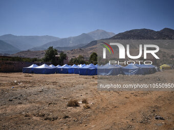 In Talat N'Yaaqoub, Morocco, on September 14, 2023, a tented camp is being set up to accommodate the victims of the earthquake that occurred...