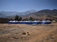 In Talat N'Yaaqoub, Morocco, on September 14, 2023, a tented camp is being set up to accommodate the victims of the earthquake that occurred...