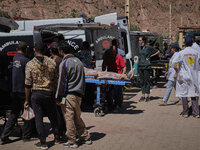 In Talat N'Yaaqoub, Morocco, on September 13, 2023, a car park is being requisitioned so that ambulances can park and provide first aid to t...