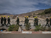 Morocco, Talat N'Yaaqoub, 2023-09-14. A Moroccan rescue operation team prepares to intervene in a hamlet near Talat N'Yaaqoub. (