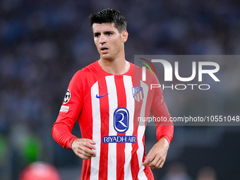 Alvaro Morata of Atletico de Madrid looks on during the UEFA Champions League Group E match between SS Lazio v Atletico de Madrid at Stadio...