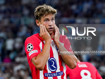 Marcos Llorente of Atletico de Madrid looks dejected during the UEFA Champions League Group E match between SS Lazio v Atletico de Madrid at...