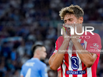 Marcos Llorente of Atletico de Madrid looks dejected during the UEFA Champions League Group E match between SS Lazio v Atletico de Madrid at...