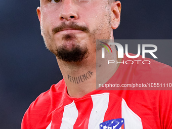 Jose' Gimenez of Atletico de Madrid looks on during the UEFA Champions League Group E match between SS Lazio v Atletico de Madrid at Stadio...