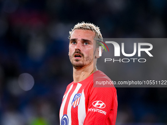 Antoine Griezmann of Atletico de Madrid looks on during the UEFA Champions League Group E match between SS Lazio v Atletico de Madrid at Sta...