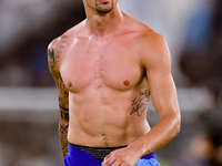 Stefan Savic of Atletico de Madrid looks on during the UEFA Champions League Group E match between SS Lazio v Atletico de Madrid at Stadio O...