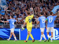 Ivan Provedel of SS Lazio celebrates at the end of the UEFA Champions League Group E match between SS Lazio v Atletico de Madrid at Stadio O...