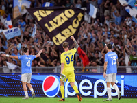 Ivan Provedel of SS Lazio celebrates at the end of the UEFA Champions League Group E match between SS Lazio v Atletico de Madrid at Stadio O...