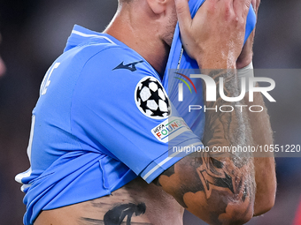 Ciro Immobile of SS Lazio looks dejected during the UEFA Champions League Group E match between SS Lazio v Atletico de Madrid at Stadio Olim...