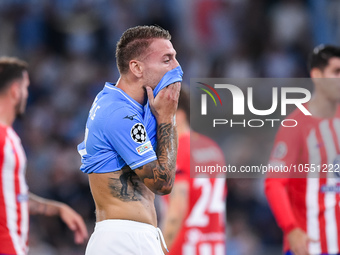 Ciro Immobile of SS Lazio looks dejected during the UEFA Champions League Group E match between SS Lazio v Atletico de Madrid at Stadio Olim...