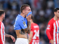 Ciro Immobile of SS Lazio looks dejected during the UEFA Champions League Group E match between SS Lazio v Atletico de Madrid at Stadio Olim...