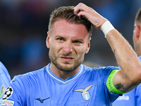 Ciro Immobile of SS Lazio reacts during the UEFA Champions League Group E match between SS Lazio v Atletico de Madrid at Stadio Olimpico Rom...