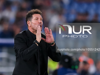 Diego Simeone head coach of Atletico de Madrid yells during the UEFA Champions League Group E match between SS Lazio v Atletico de Madrid at...