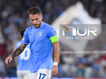 Ciro Immobile of SS Lazio looks dejected during the UEFA Champions League Group E match between SS Lazio v Atletico de Madrid at Stadio Olim...