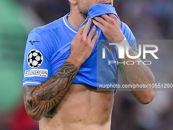 Ciro Immobile of SS Lazio looks dejected during the UEFA Champions League Group E match between SS Lazio v Atletico de Madrid at Stadio Olim...