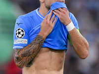 Ciro Immobile of SS Lazio looks dejected during the UEFA Champions League Group E match between SS Lazio v Atletico de Madrid at Stadio Olim...