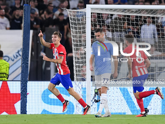 Pablo Barrios of Atletico de Madrid celebrates after scoring first goal during the UEFA Champions League Group E match between SS Lazio v At...