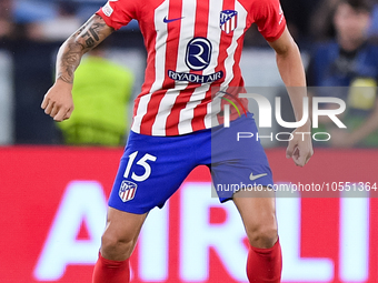 Stefan Savic of Atletico de Madrid during the UEFA Champions League Group E match between SS Lazio v Atletico de Madrid at Stadio Olimpico R...