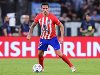 Stefan Savic of Atletico de Madrid during the UEFA Champions League Group E match between SS Lazio v Atletico de Madrid at Stadio Olimpico R...