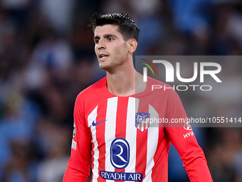 Alvaro Morata of Atletico de Madrid looks on during the UEFA Champions League Group E match between SS Lazio v Atletico de Madrid at Stadio...