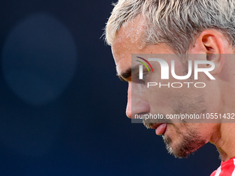 Antoine Griezmann of Atletico de Madrid looks on during the UEFA Champions League Group E match between SS Lazio v Atletico de Madrid at Sta...