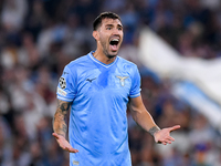 Alessio Romagnoli of SS Lazio yells during the UEFA Champions League Group E match between SS Lazio v Atletico de Madrid at Stadio Olimpico...