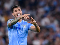 Alessio Romagnoli of SS Lazio gestures during the UEFA Champions League Group E match between SS Lazio v Atletico de Madrid at Stadio Olimpi...