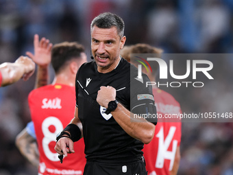 Referee Slavko Vincic during the UEFA Champions League Group E match between SS Lazio v Atletico de Madrid at Stadio Olimpico Roma on Septem...