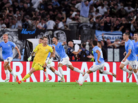 Ivan Provedel of SS Lazio celebrates with teammates after scoring the team's first goal to equalise  during the UEFA Champions League Group...